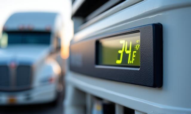 Close up of a refrigerated truck unit showing the control panel
