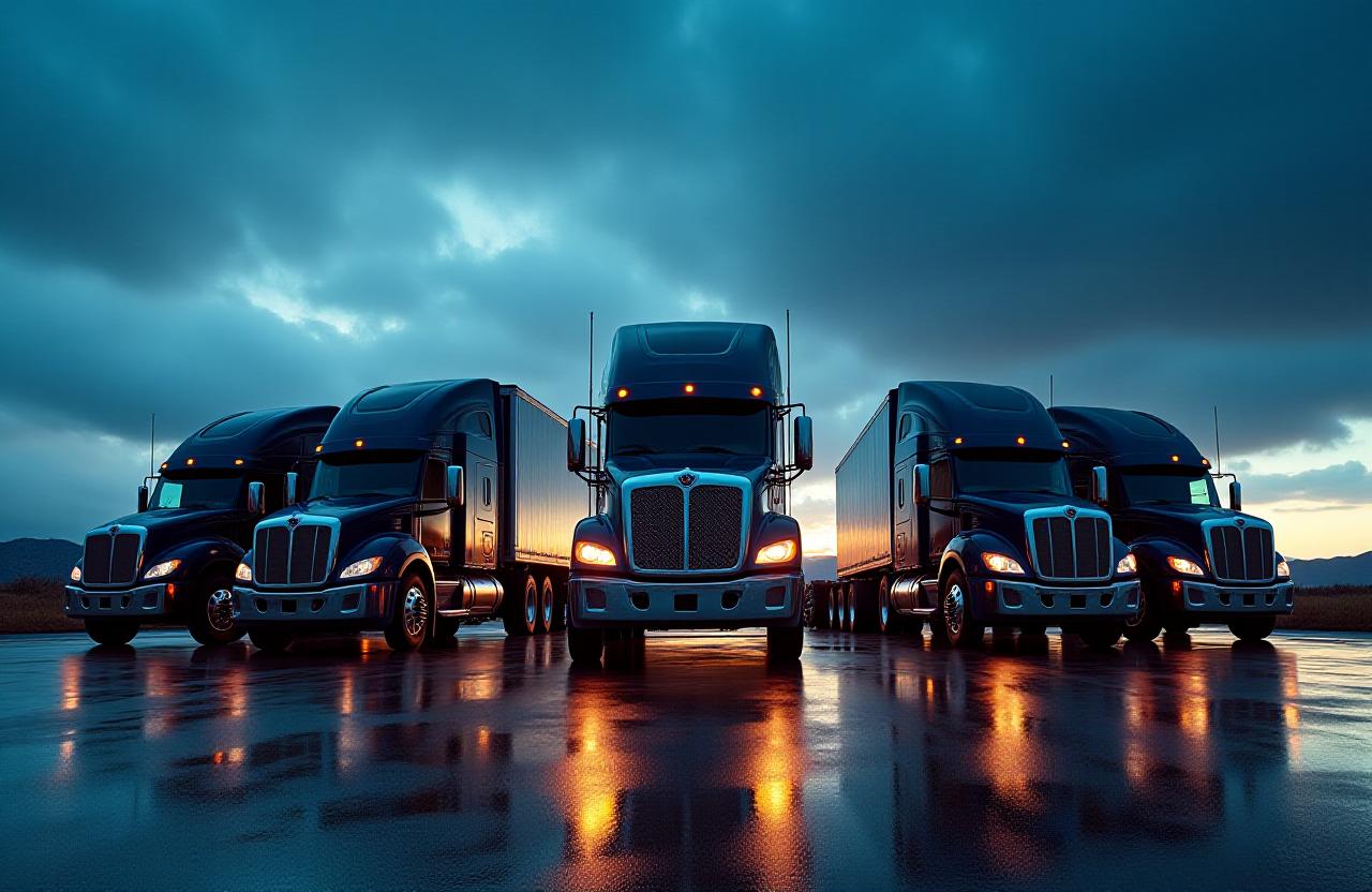 Modern logistics fleet at dusk